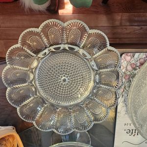 Deviled eggs crystal platter, perfect for any occasion. Both for 13!